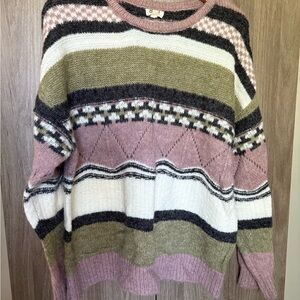 BiBi Women's Striped Sweater in Pink, Green, and White
